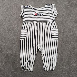 Tommy Hilfiger Baby Girl Striped Romper Size 6-9 Months White Blue